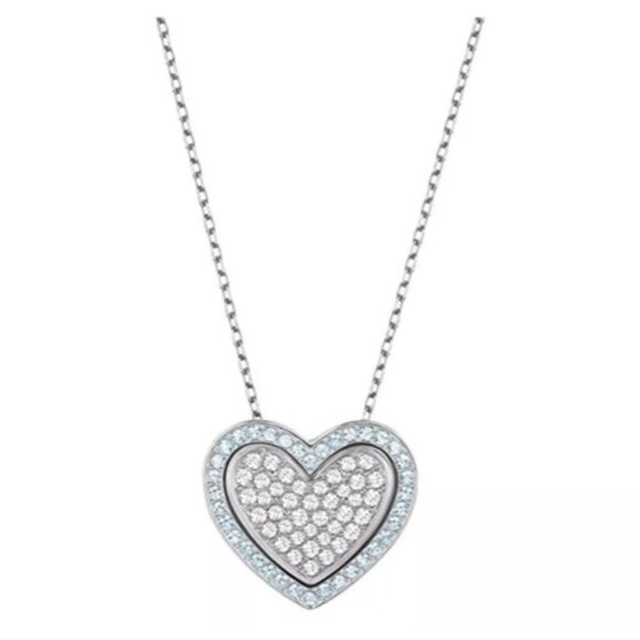 SWAROVSKI Ladies Cupid Aqua Blue Double Heart Crystal Pendant 5118810 Mom Wife - Picture 1 of 5